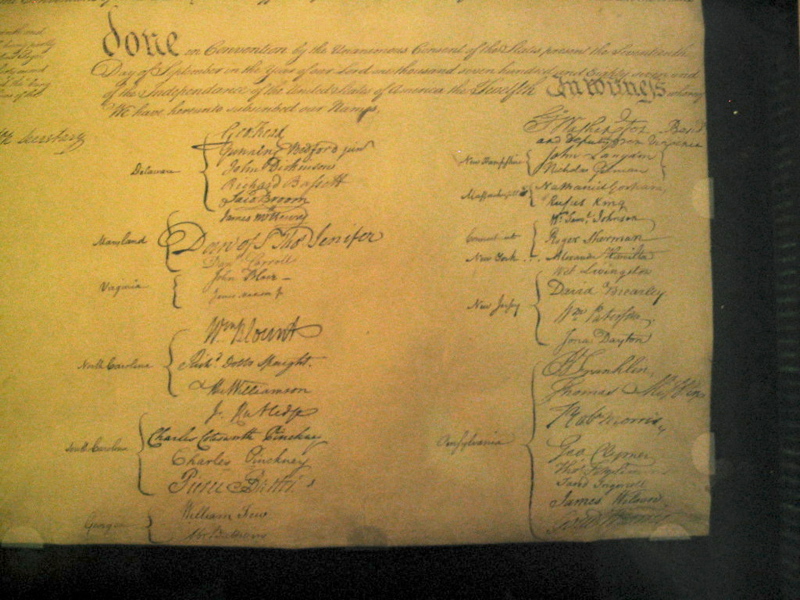 Constitution signatures, closeup