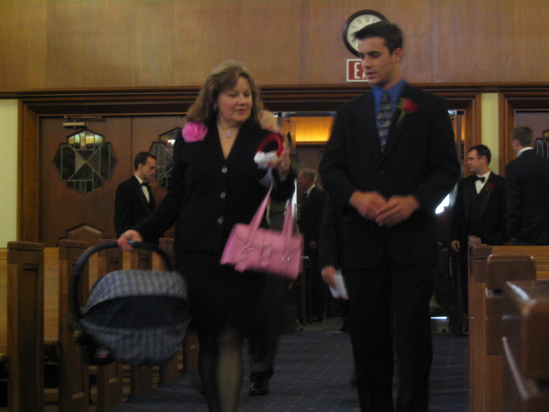 Mrs. Robertson & baby Claire with J. Random Usher