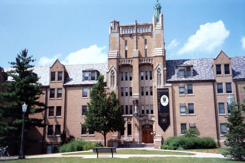 On the right, Morrissey Manor (male dorm).