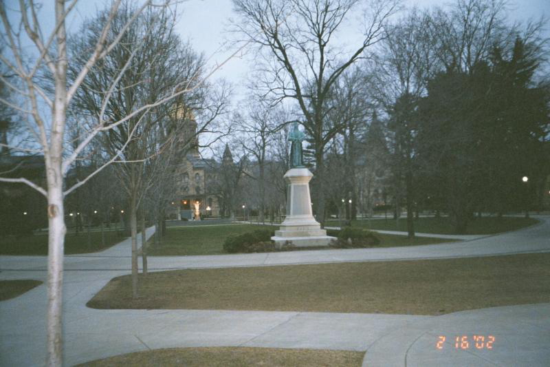 This is Father Sorin, founder of Notre Dame. Jesus in the distance.