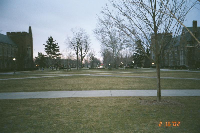 Down the main drag. Morris Inn is on the right, Sorin is behind me.