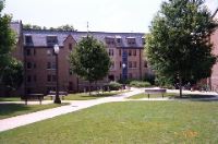 On the left, Lyons Hall (female dorm).